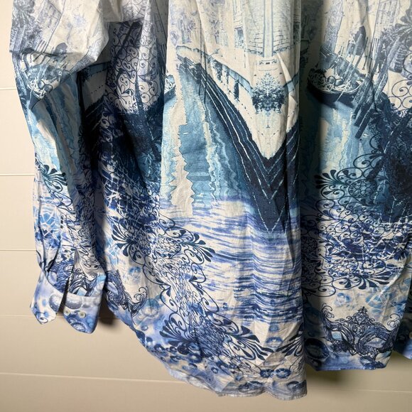 RARE: Bugatchi 3X Long Sleeve Button Up Shirt Blue White Venice Scene - Picture 4 of 11